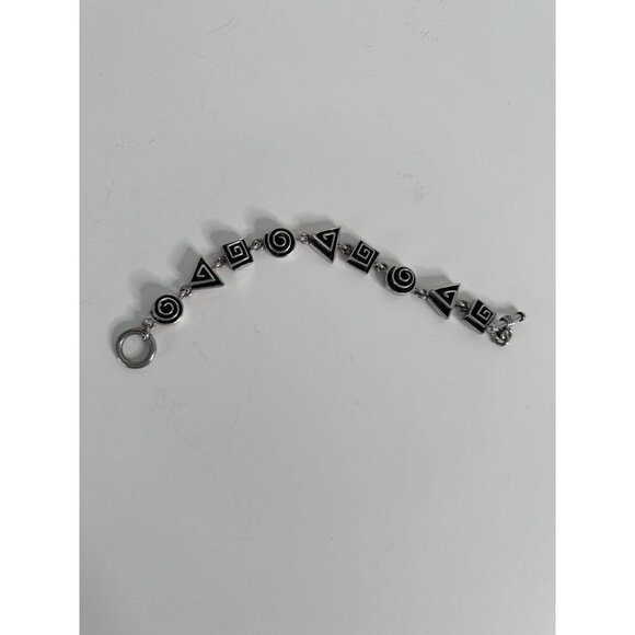 Vintage 925 Sterling Silver Thick Swirl Geometrical Pattern Linked Bracelet 46g